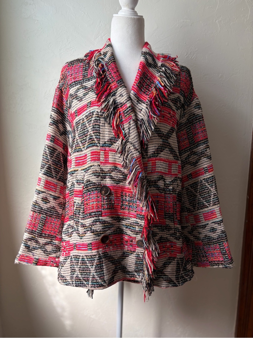 Zara Oversized Aztec Fringe Cardigan Sweater Jacket Boho Western XS/S